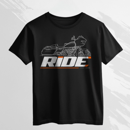 Premium Cotton Biker T-Shirt - "RIDE" Touring Motorcycle Graphic Tee for Men - Heavyweight Crew Neck Streetwear